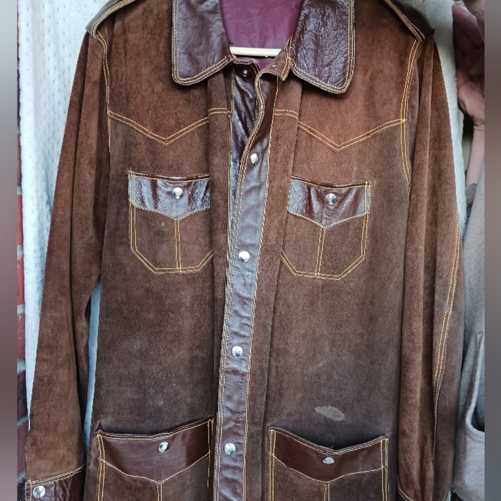 1970's Spanish suede leather car coat jacket in beautiful deep rich brown - Picture 10 of 11